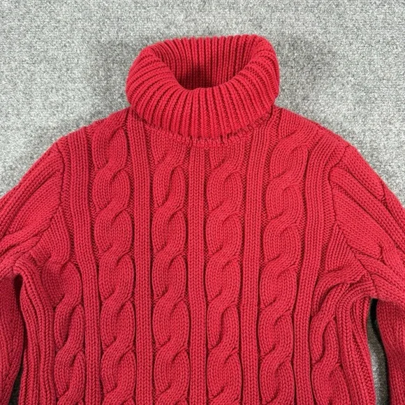 Lauren Ralph Lauren Sweater Womens Large Red Cable-Knit Turtleneck 100% Cotton - Picture 3 of 7